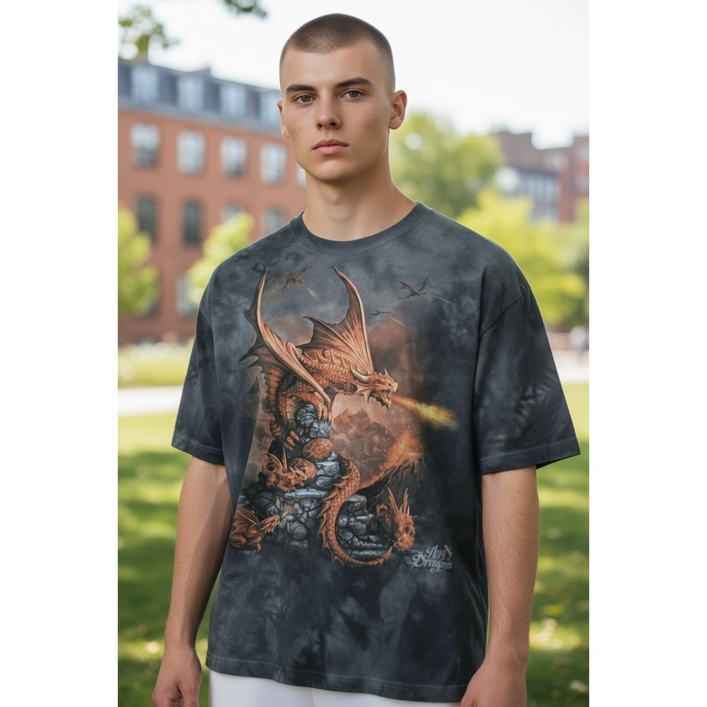 THE MOUNTAIN AGE OF DRAGONS SHORT SLEEVE TIE DYED‎ T-SHIRT MENS XL COTTON CLEAN